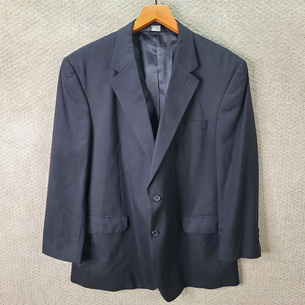 Jos A Bank Jacket Mens 46R Black Blazer Two Button 100% Wool Formal Business